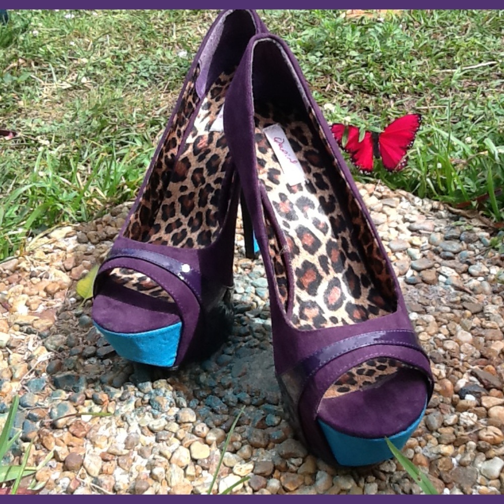 QUPID PURPLE-BLUE PEEP TOE PUMP